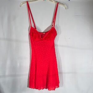 Women Red Lace Slip Nightie XS-S Polyester